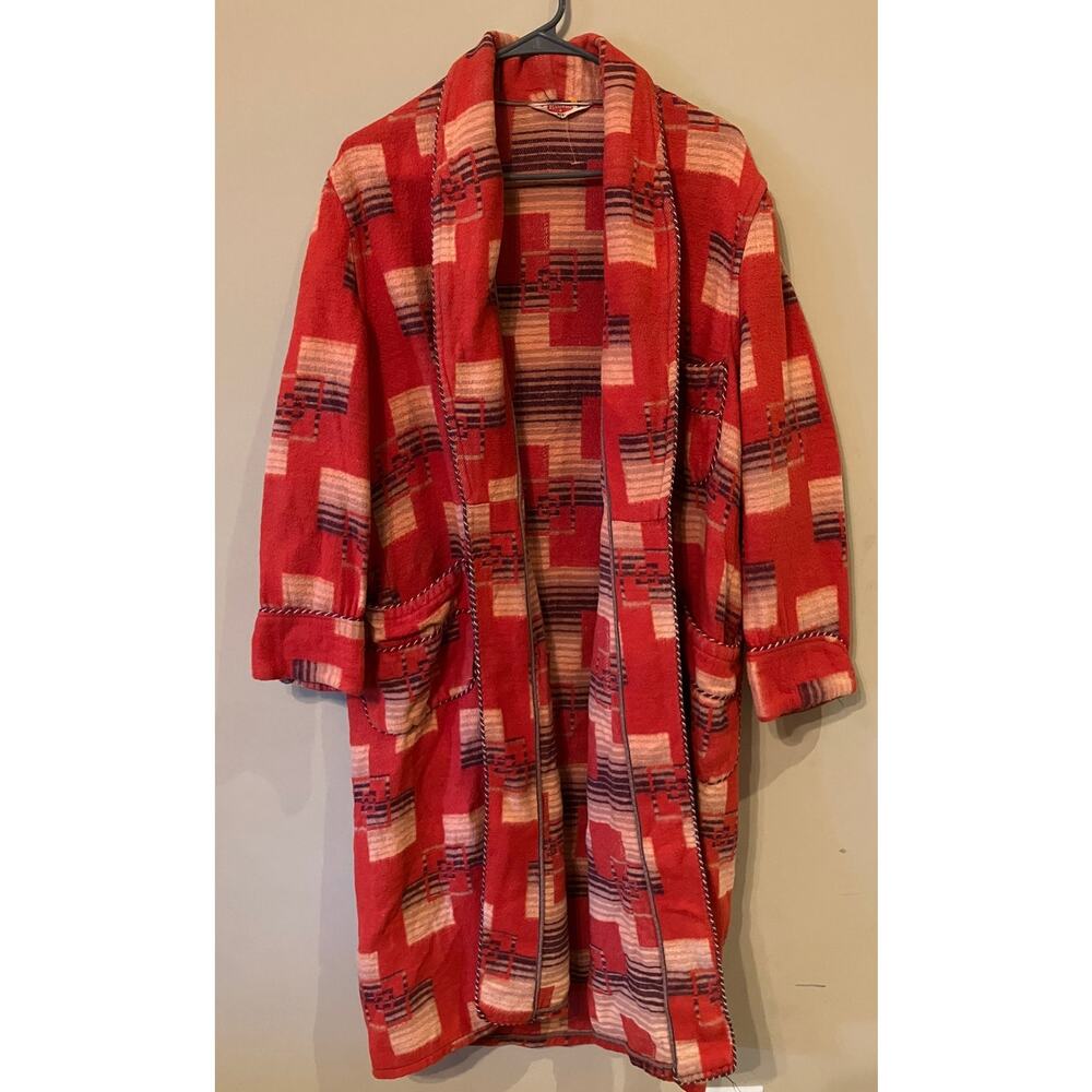 Vintage Pilgrim Robe S 36 38 Genuine‎ Beacon Red Geometric Lounge Robe No Belt